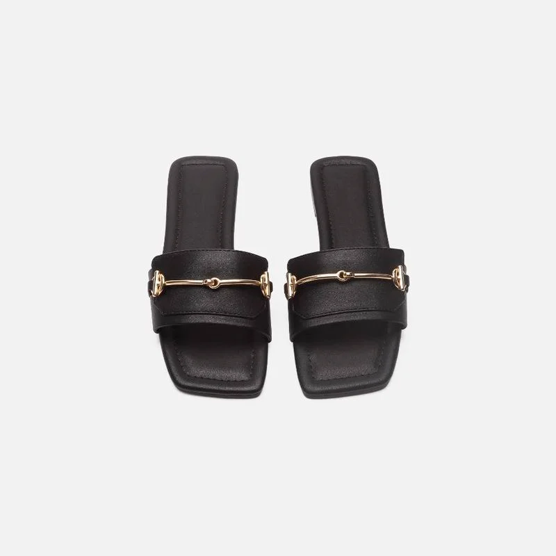 

Women's Slippers 2022 Summer Transparent Chain Luxury Square Head Flat Heel Female plus size outdoor beach women slides Sandals