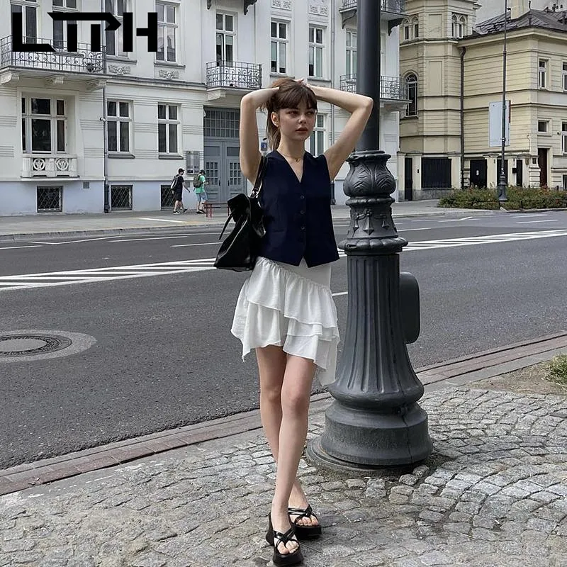 LTPH Streetwear cropped blazer sleeveless waistcoat jackets blazers for women elegant solid short coat summer casual 2023 new