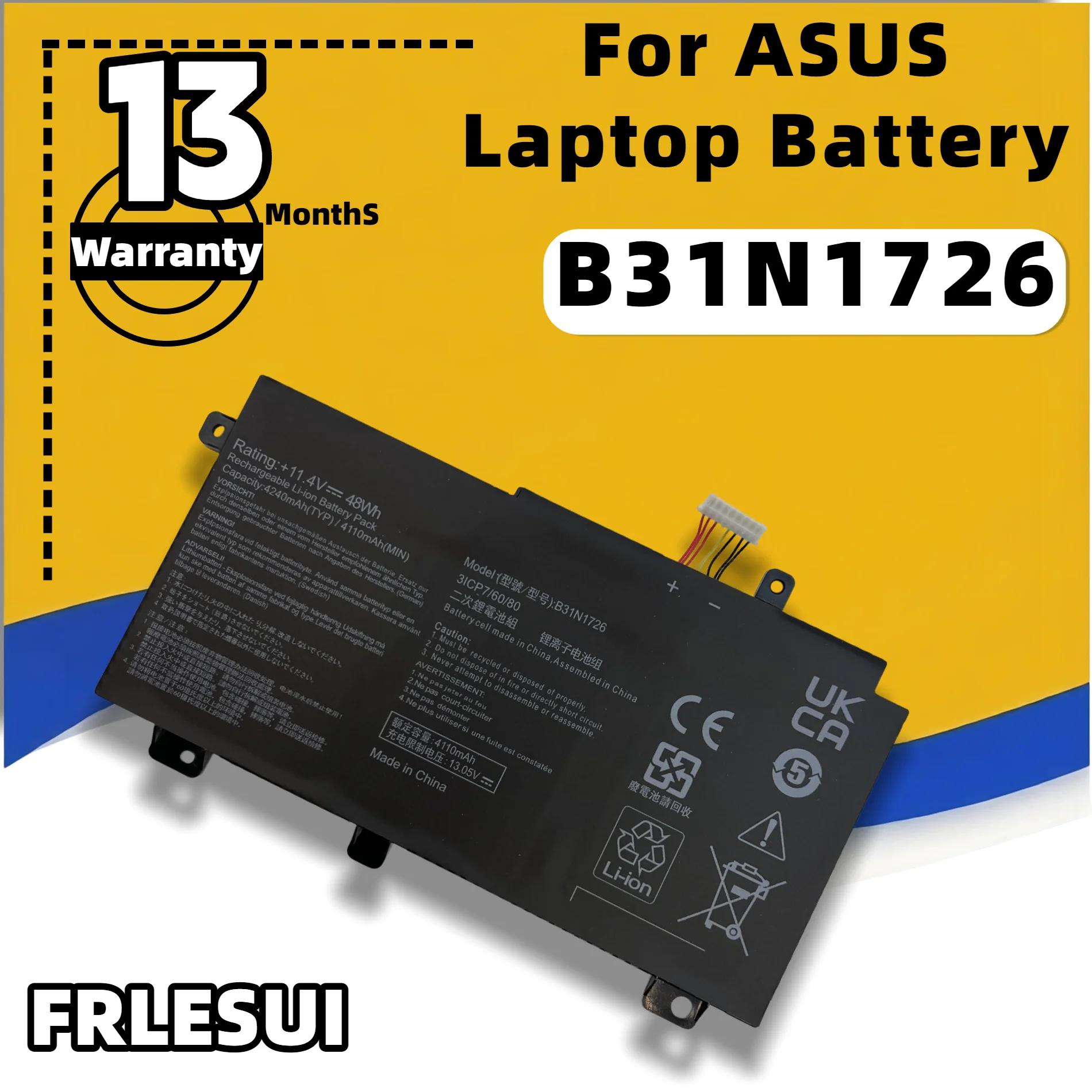 Фото Сменная батарея для ноутбука FRLESUI B31N1726 48WH для ASUS TUF Gaming FX505GE FX505DT FX504 FX86 FX80GM B31BN91, запчасти для ноутбуков. №1