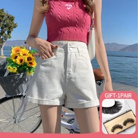 summer womens denim shorts solid color high waist wide leg pants thin and loose curling net red jean shorts 2022 new fashion