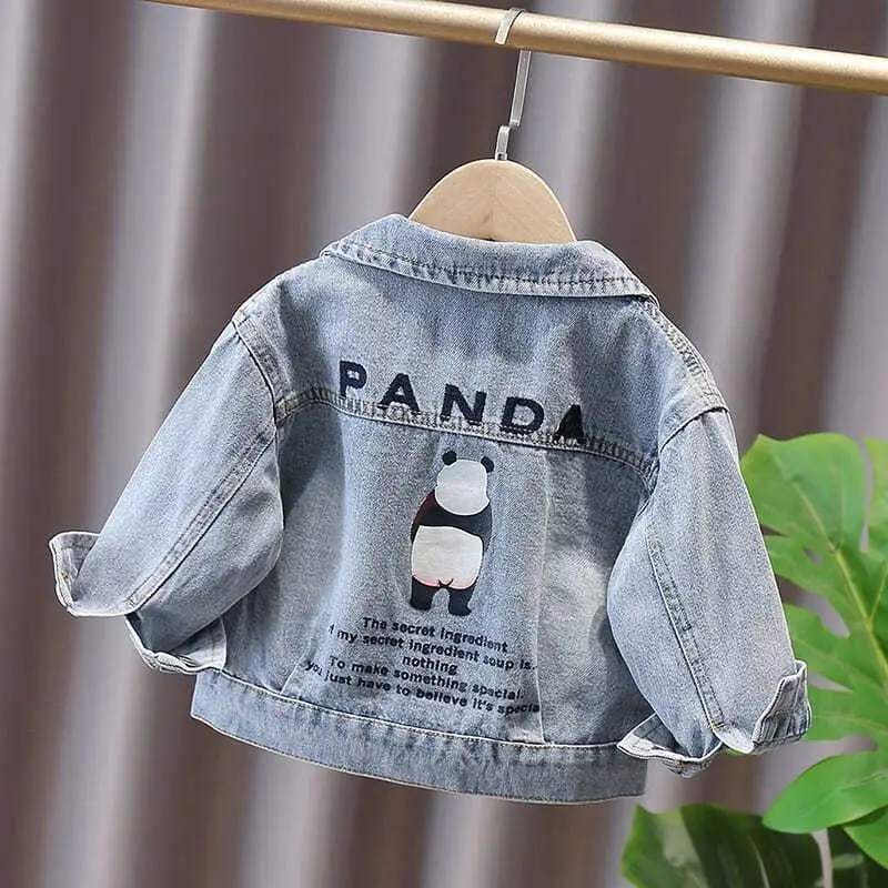 Girls Denim Coats Spring Fall Jean Outerwear Tops Brand Toddler Kids Jacket Clothes Cartoon Panda Print Coats For Children 2-6Y