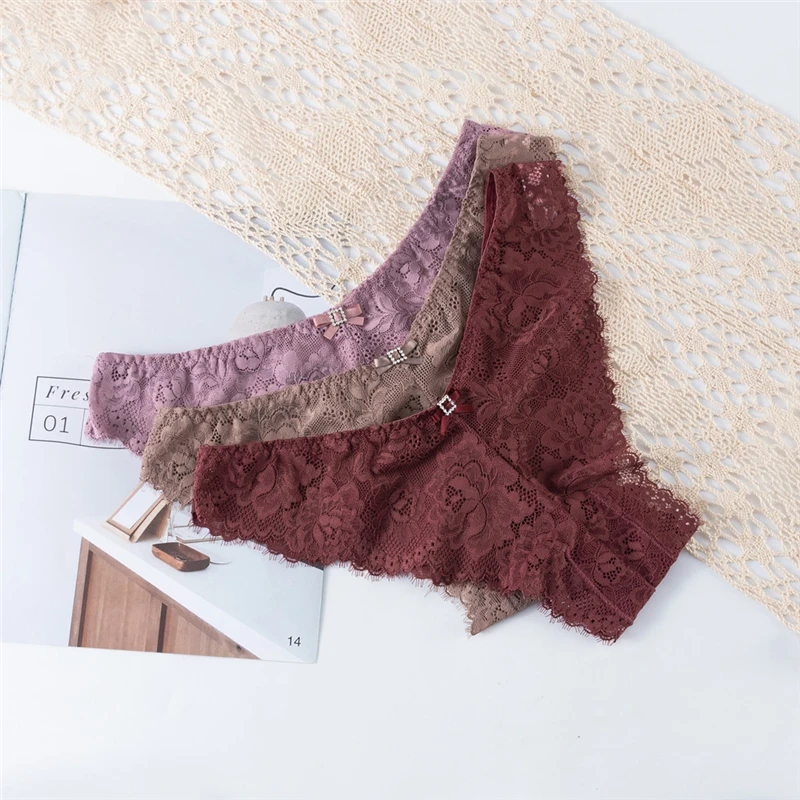 

Floral Embroidery Lace Sexy Thongs T-Back Women Underwear Low Waist Temptation Panties Seamless Underpants For Lady