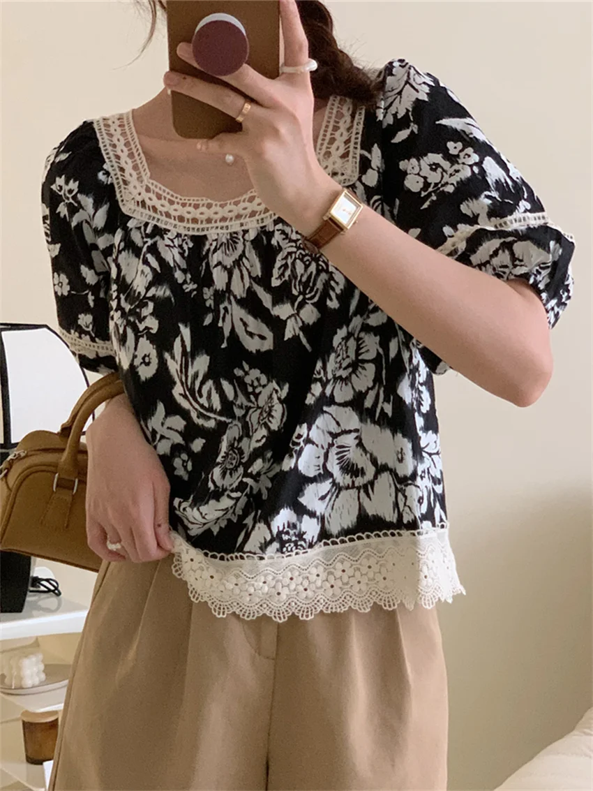 

Блузка Alien Kitty Женская в стиле ретро, повседневный универсальный топ с цветами, облегающая рабочая одежда, свободная уличная одежда, лето 2022