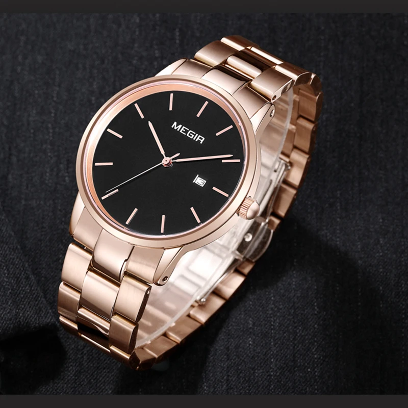 MEGIR Quartz Men's Watches Waterproof Stainless Steel Strap Watches Simple Clock Fashion Casual Lovers Wristwatch