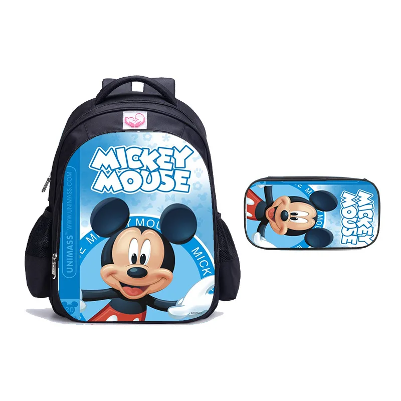 Disney Bag Mickey Backpack Children's Backpack 2-piece Mickey Cartoon 3D Digital Color Printing Leisure Student Bag + Pen Bag