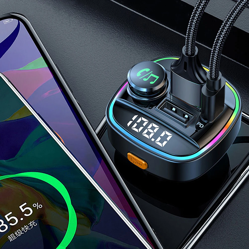 

Автомобильный FM-передатчик, Bluetooth-совместимый mp3-плеер, аудиоприемник, голосовая навигация с USB-адаптером для зарядного устройства 22,5 Вт