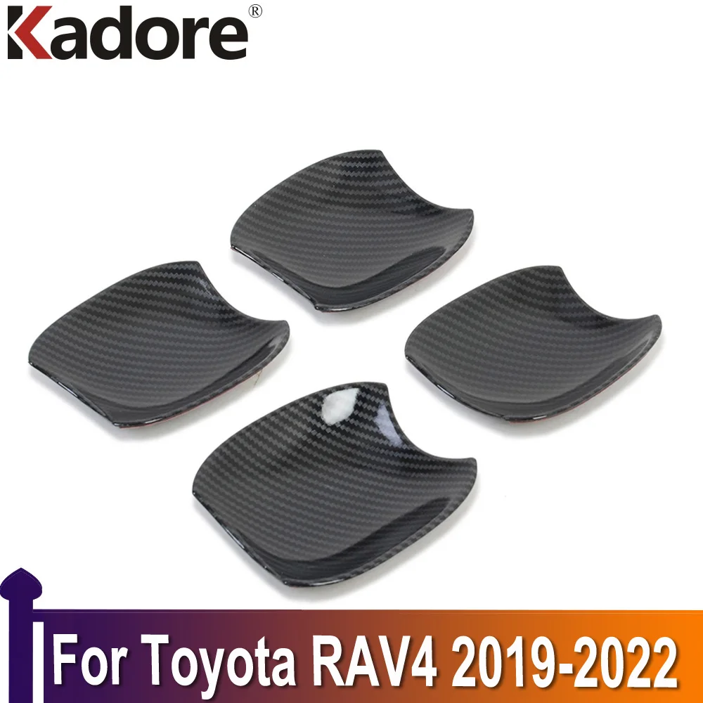 For Toyota RAV4 RAV 4 2019 2020 2021 2022 Chrome Carbon Fiber Side Door Handle Cover Trims Car Decoration Exterior Accessories