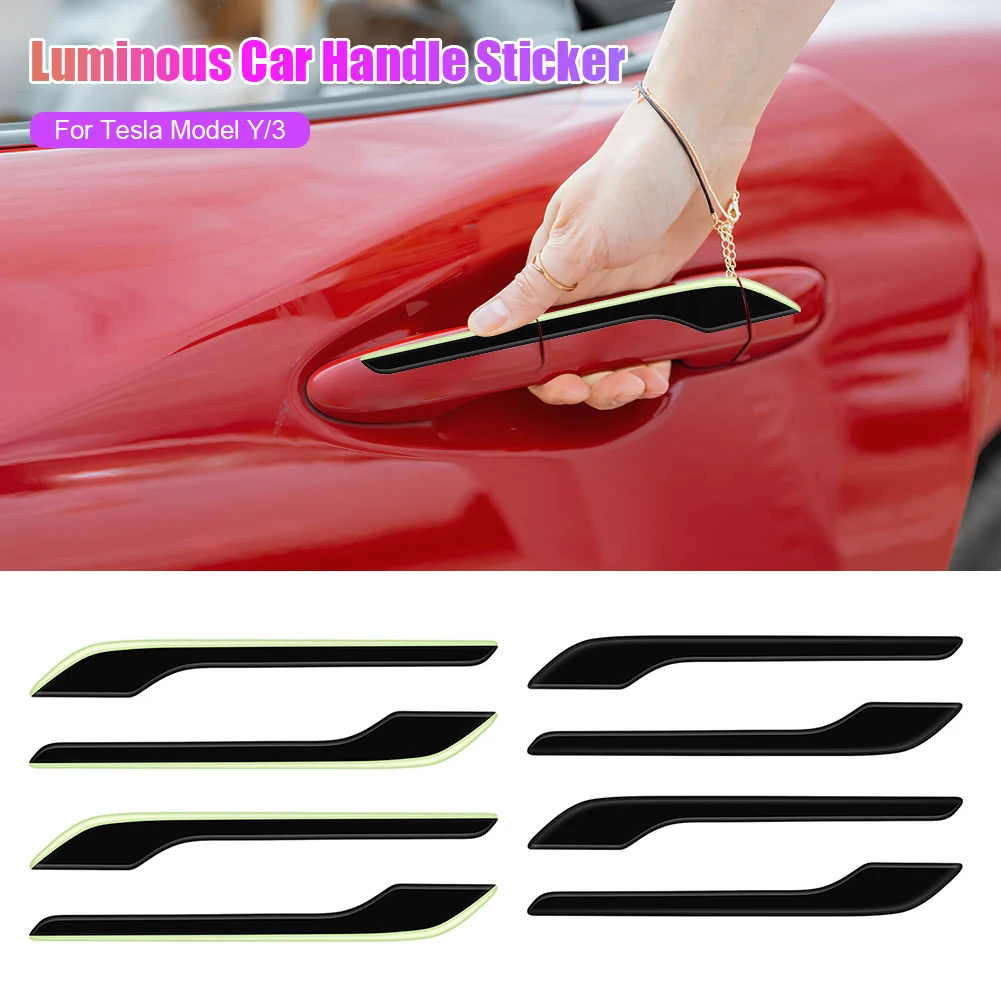 

4Pcs Luminous Car door handle stickers protector film for Tesla Model 3 Model Y 2019-2022 Car Door Sticker Auto Accessories