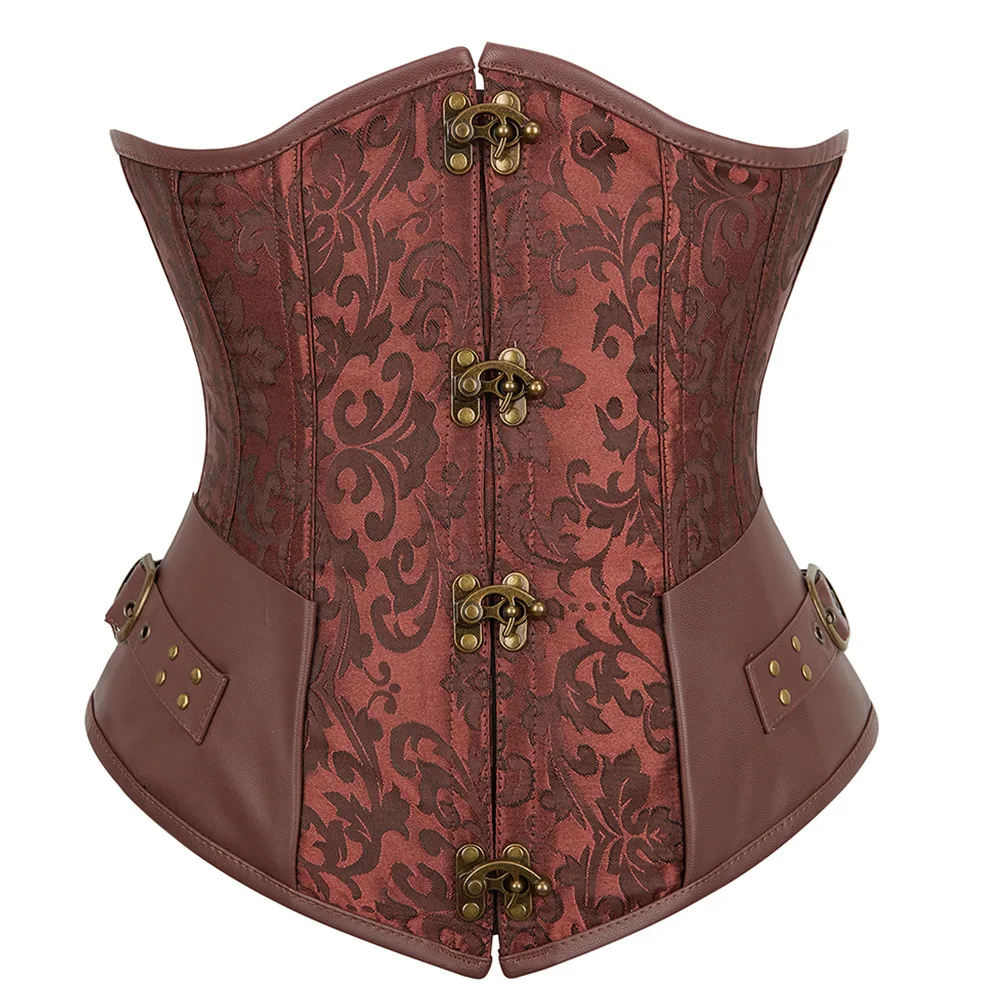 

Gothic Corsets Waist Cincher Bustiers Faux Leather Underbust Corset Steampunk Embroidery Short Waist Trainer Waist Control