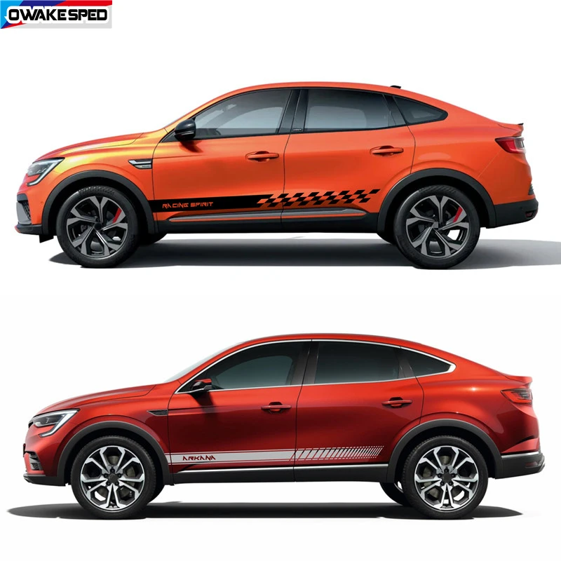 2PCS Car Body Door Side Skirt Decor Sticker For Renault ARKANA Racing Spirit Sport Stripes Tuning Accessories DIY Vinyl Decal
