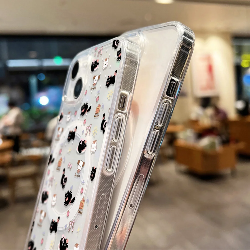 Фото Милый чехол для телефона с черной кошкой для iPhone 17 Pro, чехол-футляр для iPhone 16, 14, 13, 12, 11, 15 Pro Max, 17 Air, магнитный чехол для Magsafe №5