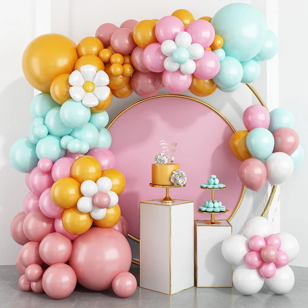 

144 шт. макарон, розовый, желтый, синий шар, венок, Маргаритка, цветок, воздушный шар, оформление детского дня рождения, свадьбы, вечеринки