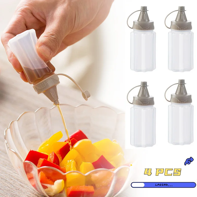 

4PCS/Set Portable Transparent Spices Bottle with Lid Mini Sauce Seasoning Box Dispenser Salt Spice Jar Sauce Squeeze Bottle