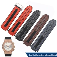 for tpu tape hublot yubo watchband 25mm cow genuine leather silicone rubber bottom convex head 17mm black brown watch strap men
