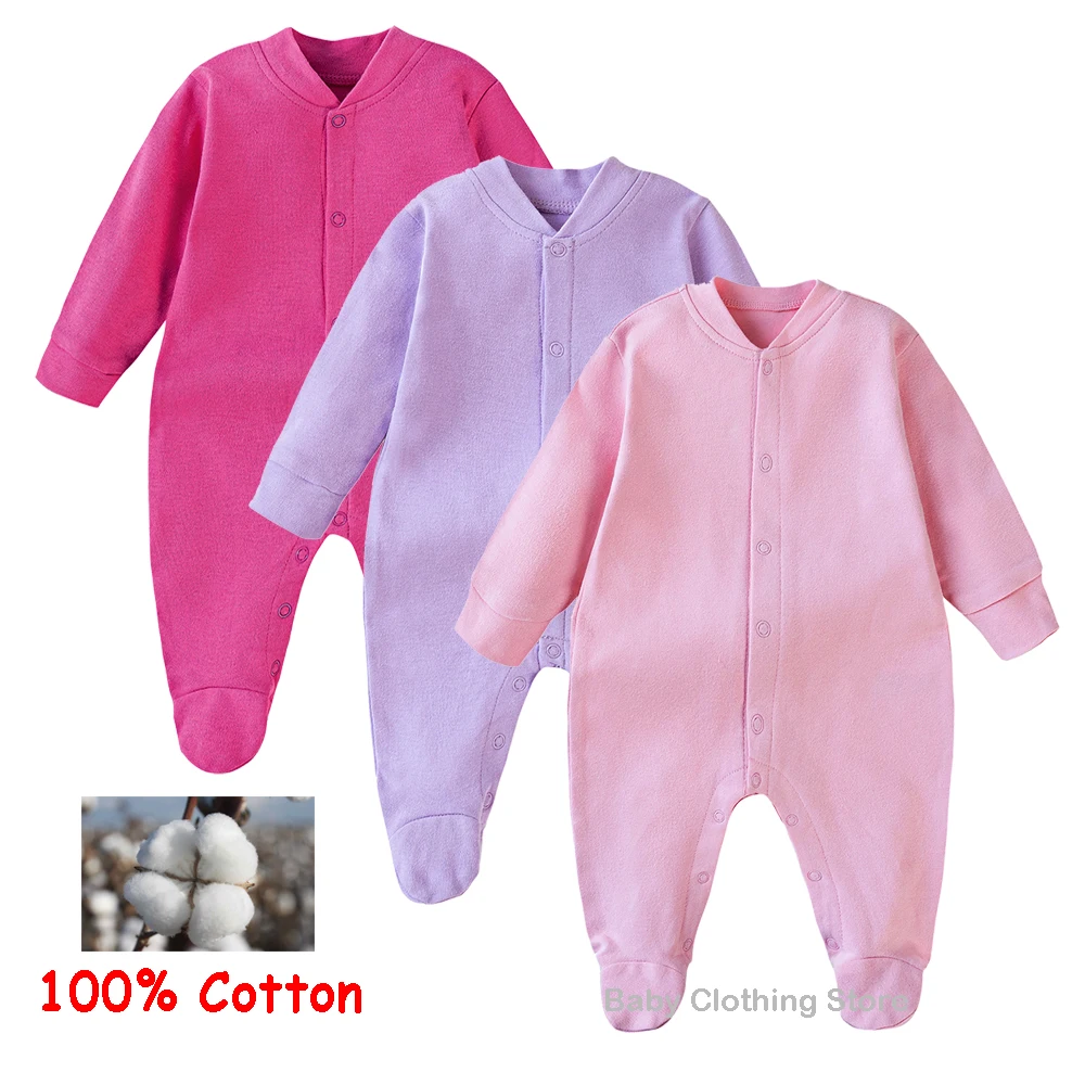 Newborn Baby Romper One-pieces Boy Sleepsuit Girl Sleepwear 100% Cotton Footies Jumpsuit Long Sleeved Jumper Infant Baby Clothes