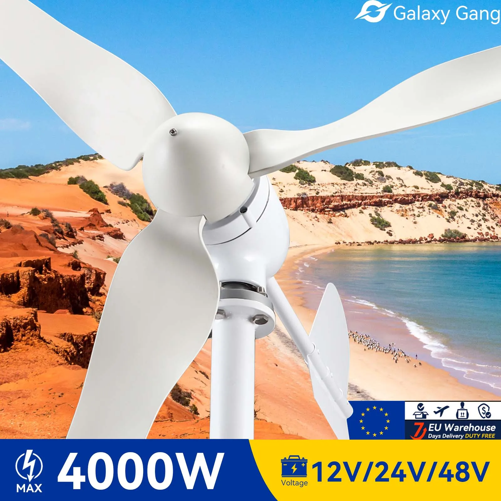 

Galaxy Gang Wind Turbine Generator 48v 12v 24v Home Use 3KW 3 Blades 3000W Windmill With Mppt Charge Controller Model GGM3