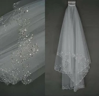 new 2 tier whiteivory sequins beaded edge wedding bridal veil with comb 2022