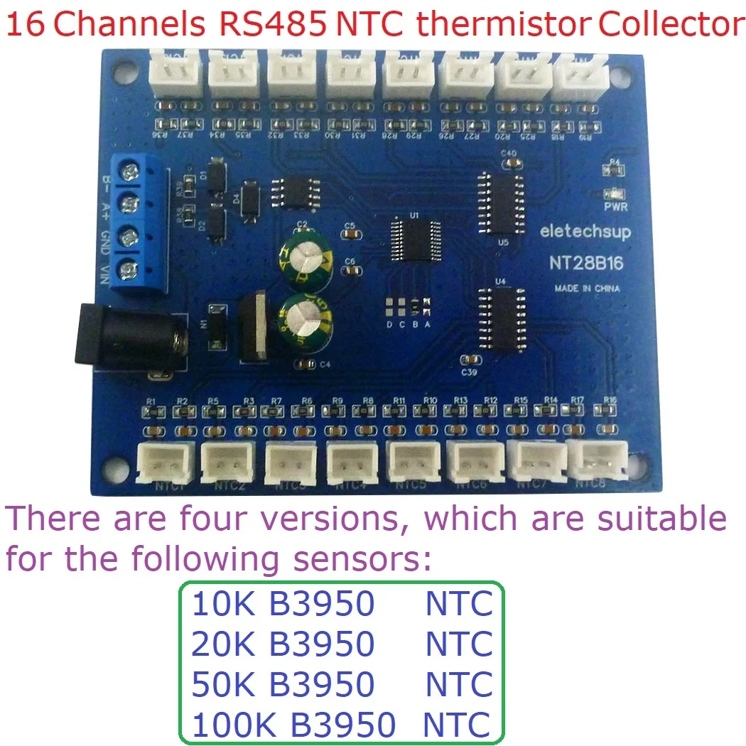 

2x 16Ch RS485 Temperature Collector Modbus RTU Paperless Recorder 10K/20K/50K/100K B3950 NTC Sensor