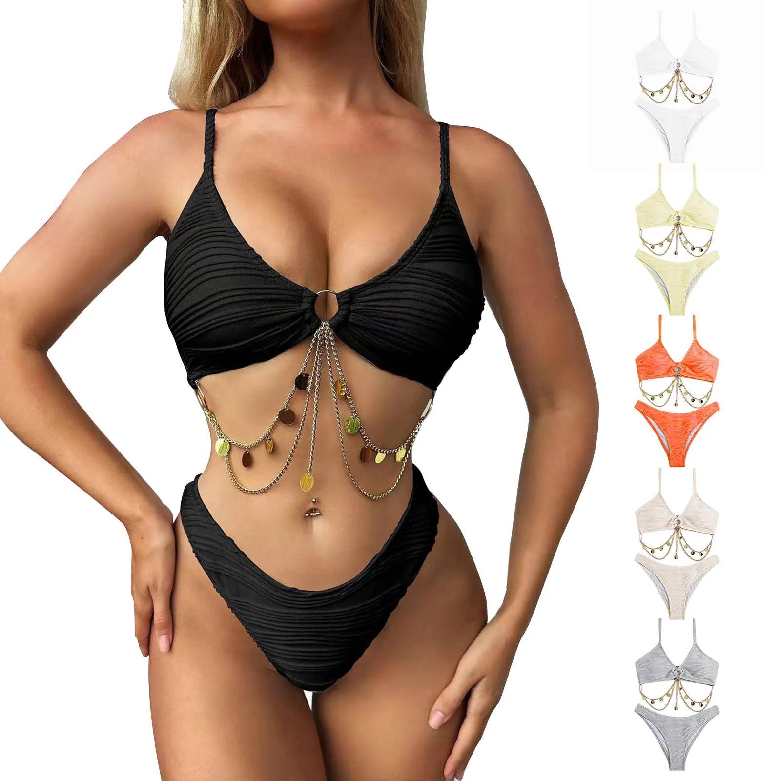 

Базовый купальник из плиссированной ткани, Раздельный купальник с низкой талией, однотонное бикини