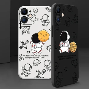Creative Astronaut Cases For iPhone 13 11 12 Pro Mini X XR XS Max Liquid Silicone Phone Funda Capa F