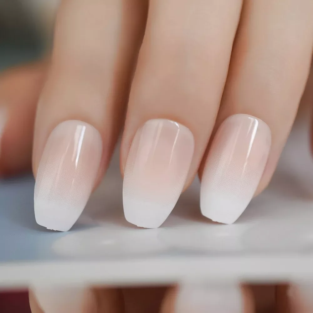 Nude White French Ballerina Coffin False Nails Gradient natural Manicure Press on Fake Nails Tips Daily Office Finger Wear