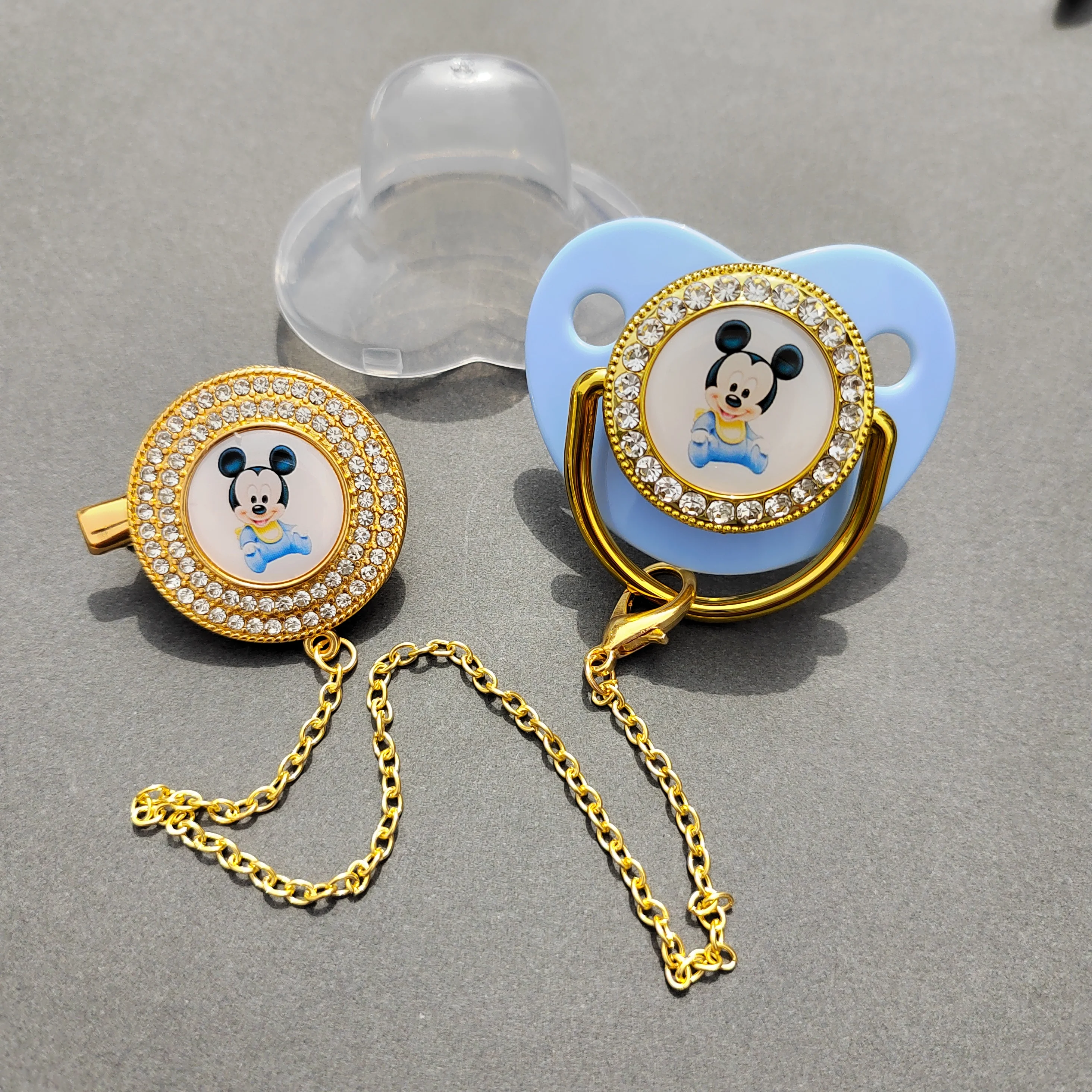 

Disney Little Mickey Baby Pacifier with Chain Clip Newborn BPA Free Luxury Bling Pacifier Silicone Dummy Soothers Chupetta 0-24M