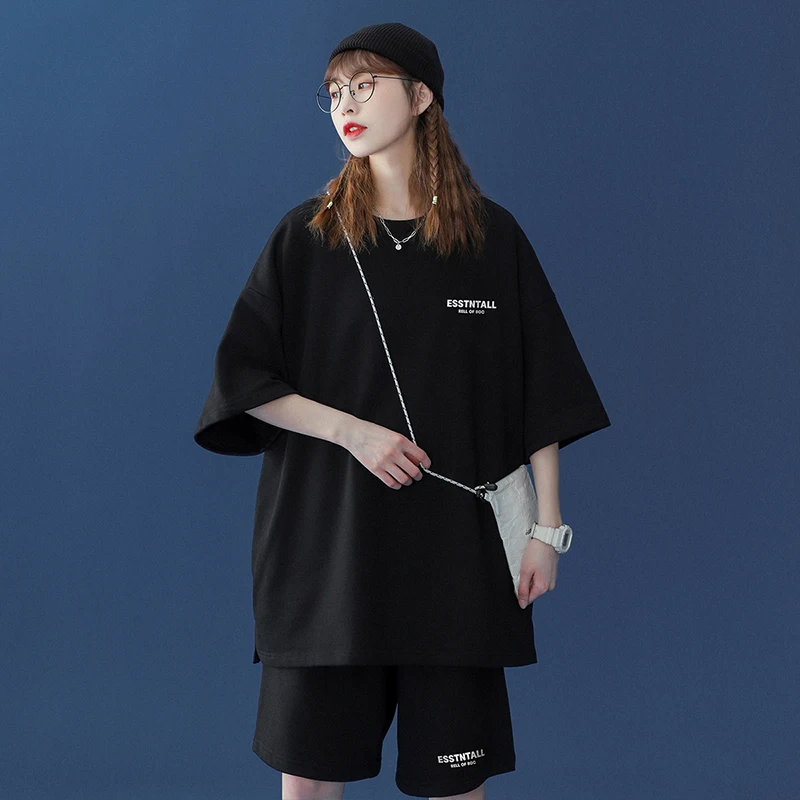 

Summer Short Sets Women Casual Two Pieces Short Sleeve T Shirts and Short Pants Solid Outfits Tracksuit Woman