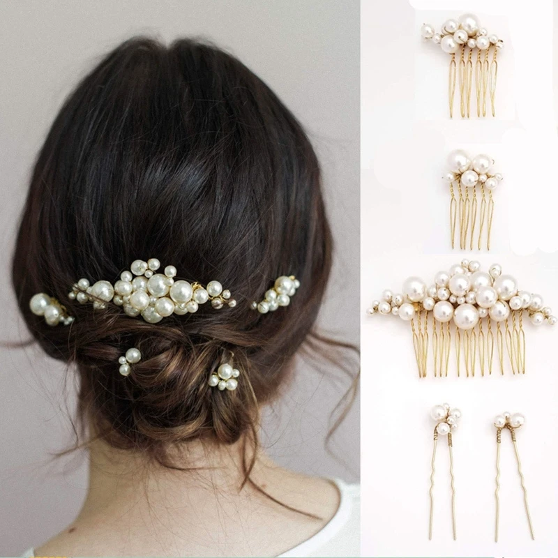 

European and American Bridal Combs Headdresses White Pearl Side Combs Hair Accessories Wedding Photo Accessories