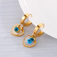fashion heart shell drop earrings for women gold stainless steel evil eye jewelry accessories