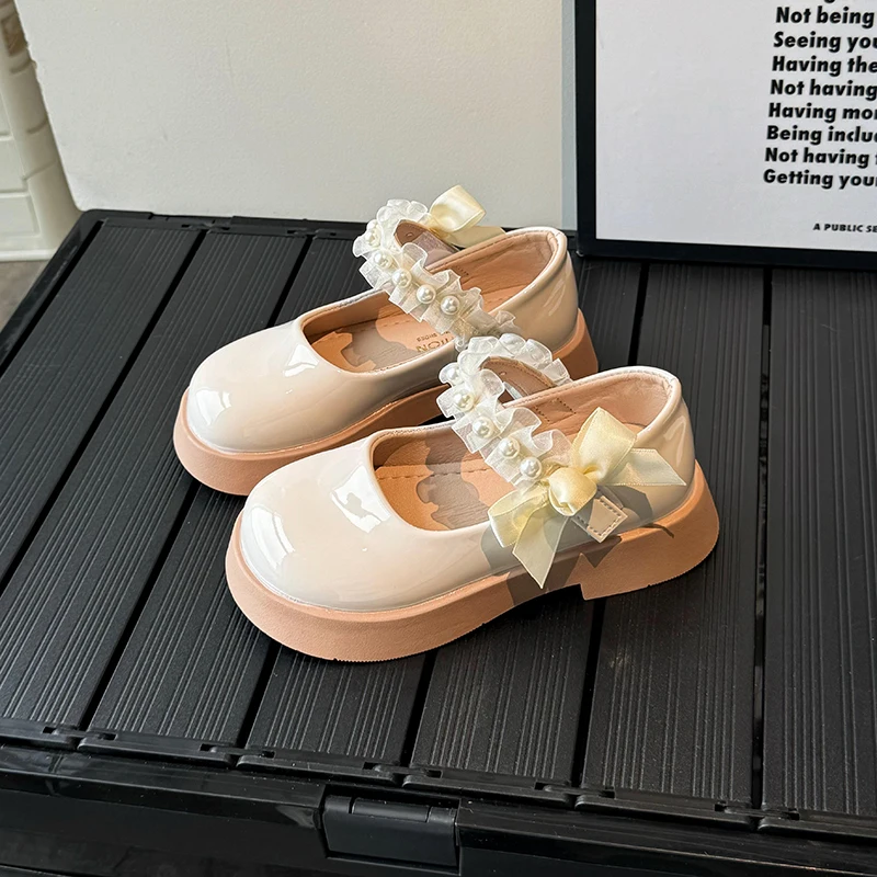 Женские Кожаные Туфли С Бантом Из Ленты И Жемчуга. Демисезонные Повседневные В