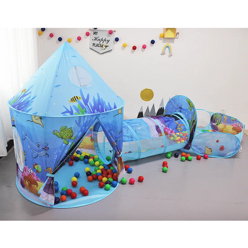 

3-in-1 Children's Tent Play House Ocean Ball Pool Fence Boy Girl Crawling Tunnel Castle Toy Gift For Kids New Portable Foldi