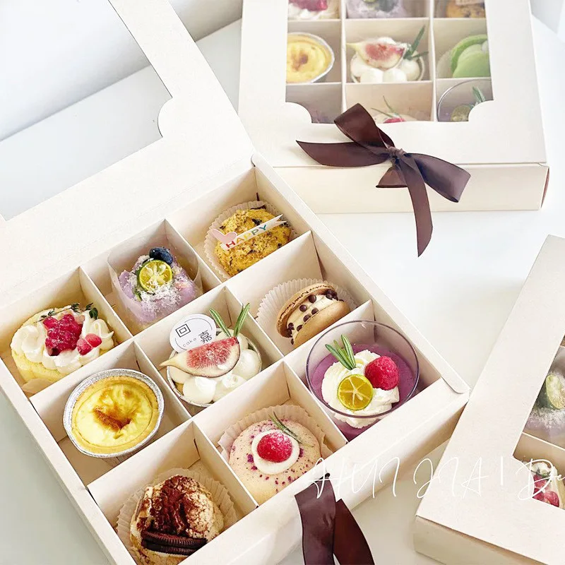

10pcs 6/9 Holes Cupcake Boxes Puffs Cake Chocolate Pudding Dessert Packing for Bakery Wedding Party Festival Favors