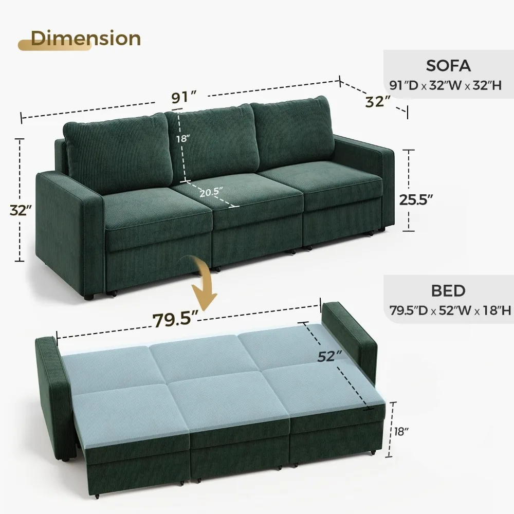 Модульный секционный диван 91-дюймовый удобный 3-местный с местом для хранения