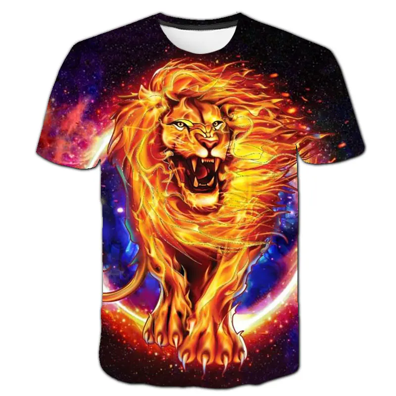 

Kid's 3D Lion Printed T-Shirts Fashionable Round Neck Short Sleeve Street Clothes Hip-Hop Trend Male Clothes Summer Tees