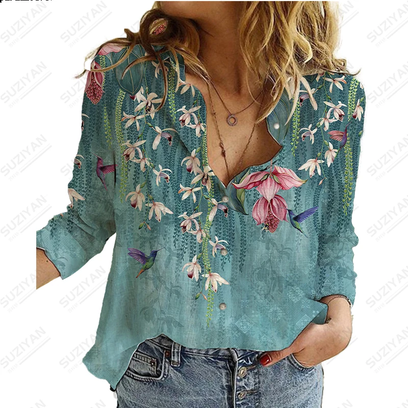 

Женская свободная рубашка с длинным рукавом, Повседневная шифоновая рубашка с цветочным принтом, дышащий и удобный топ
