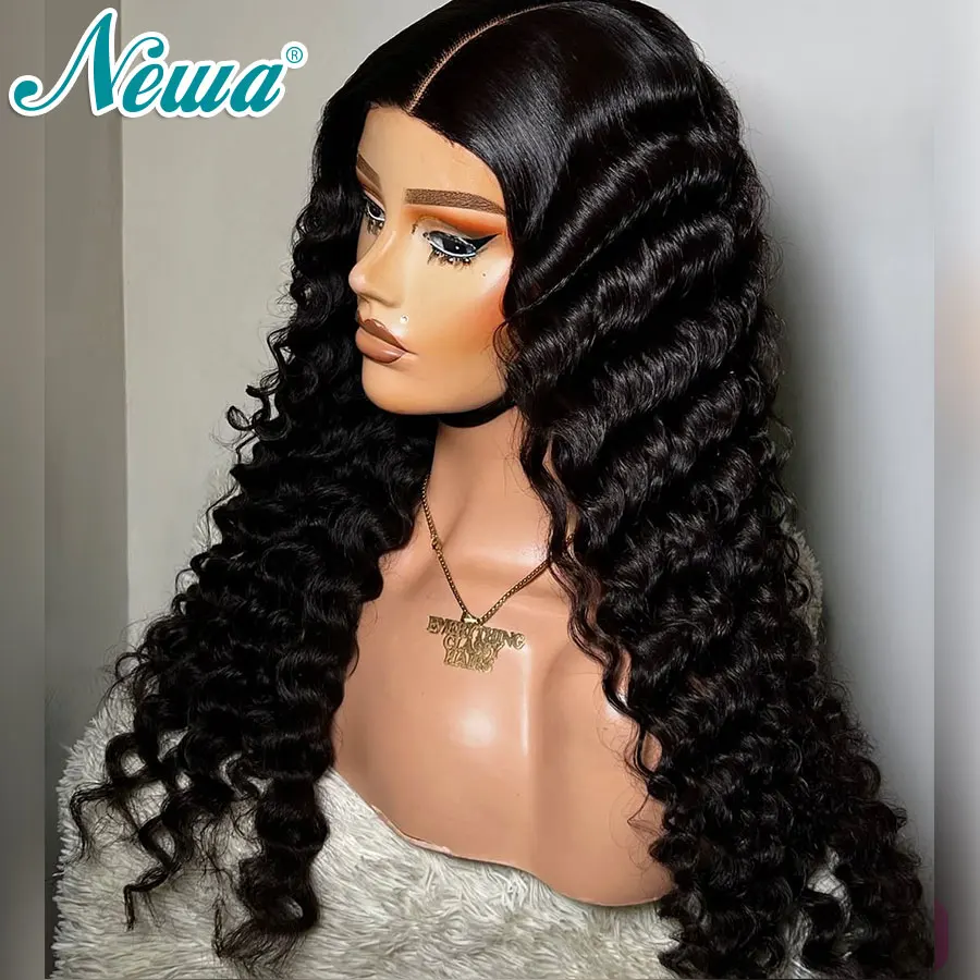Фото Newa Hair Glueless Ready Wear HD Lace Closure Wig Natural Black HD Lace Frontal Wig Предварительно выщипанные отбеленные узлы 2x6 Парик с глубокой частью №2