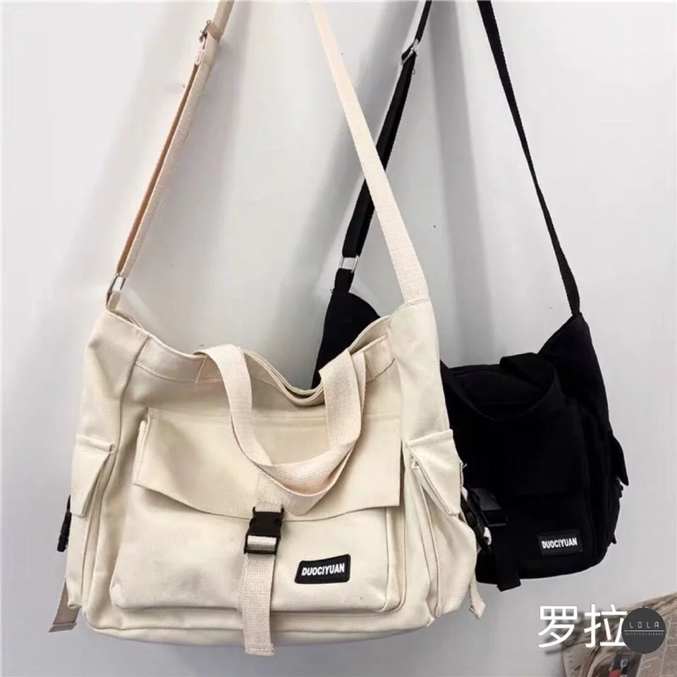 

Ins personality lazy wind Harajuku sail cloth bag multi-purpose Double Shoulder Bag Girl messenger schoolbag college student