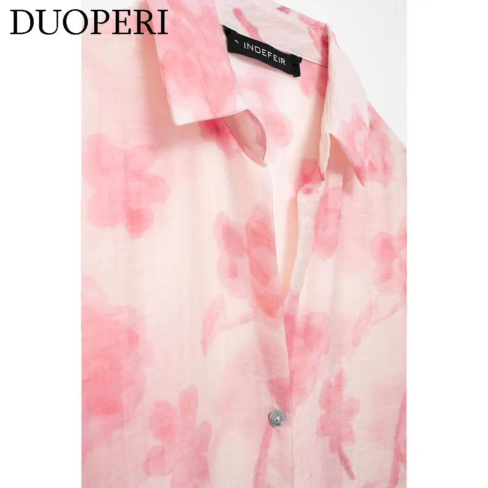 Модная женская рубашка DUOPERI с принтом отворот воротник длинные рукава Женская