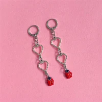 silver cutout heart drop earrings red ladybug drop earrings love gift for girlfriend