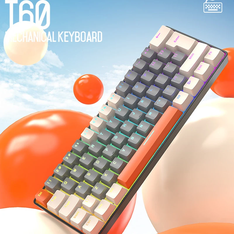 

T60 62 Key Wired Mechanical Keyboard Backlight Full Key Without Impact Gamer Accessories Computer and Office Double Shot Keycaps