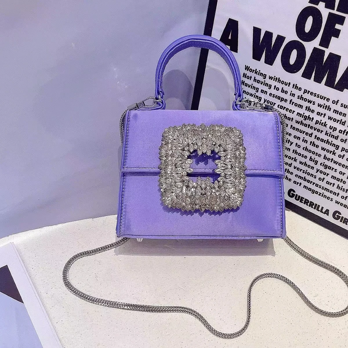 Luxury Designer Satin Square Bag Rhinestone Diamond Evening Bag Wedding Party Clutch Purse Women Handbag Shoulder Messenger Bag