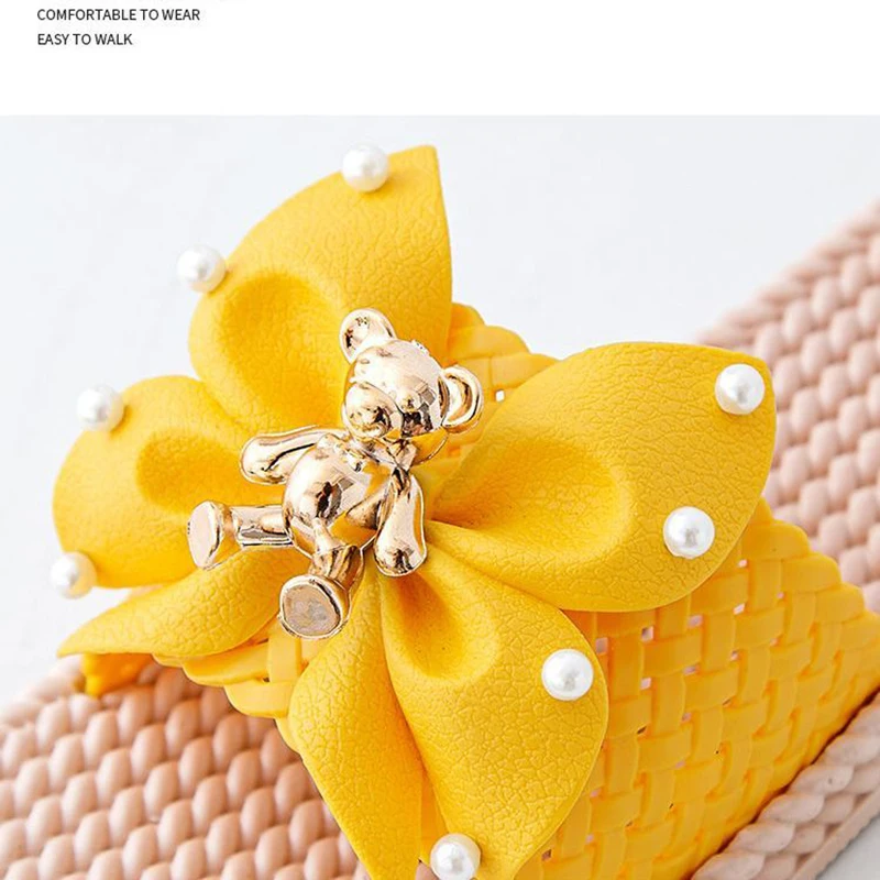 Women  Bohemia Flip Flops Floral Bow Sandals Flax Slippers Summer Casual Slides Beach Shoes Ladies Indoor Linen Slippers