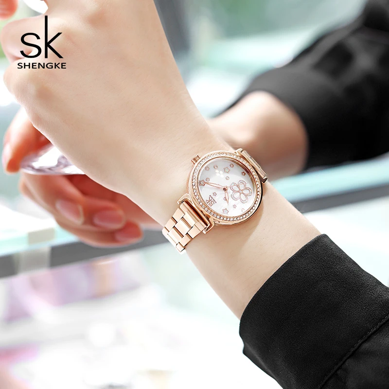 Shengke Женские Кварцевые Часы Модные Роскошные Водонепроницаемые Наручные С Датой
