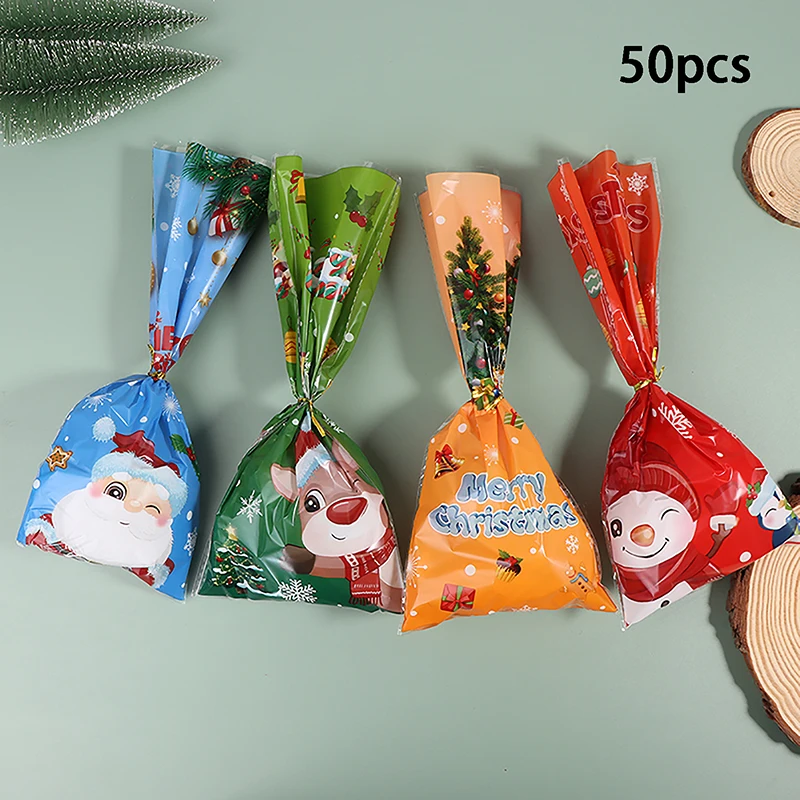 

50Pcs Christmas Series Gift Bag Plastic Bags For Presents Candies Cookies Xmas Home Store Sale Gift Cookies Wrapping Bags