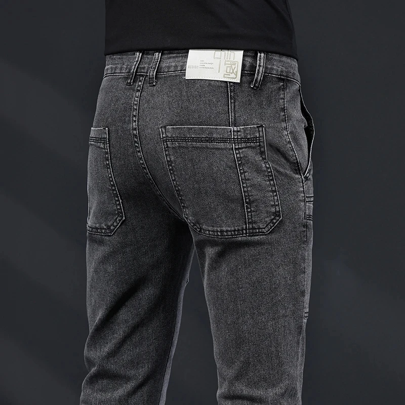 

Новинка 2023, мужские облегающие джинсы, Эластичные Обтягивающие модные дизайнерские Джинсовые брюки со множеством карманов, Мужская брендовая одежда, брюки, уличная одежда