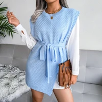 autumn and winter casual lace up sleeveless vest sweater dress british style knitted dress lace up top vintage sweater women