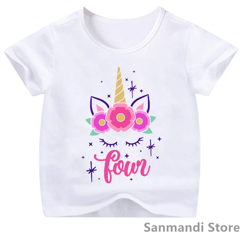 Graphic Unicorn Two/Three/Four/Five/Six/Seven/Eight/Nine/Ten Birthday Gift T-Shirt Tops For Girls Kawaii Children'S Clothing |