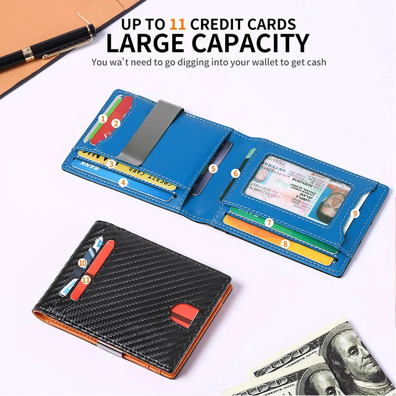 Customized Name Logo Credit Bank Card Holder Retro Carbon Fiber Leather Men Wallet RFID Card Case Purse Money Clips Wallets Bags
