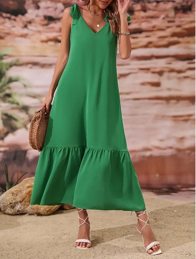 

Long Dress Beach Swimsuit Cover Up 2023 Pareo Summer Clothes For Women Frocks Tunic Dresses Saida De Playa Green V Neck Leisure