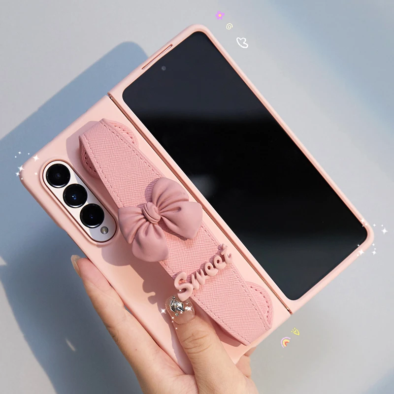 

Чехол для Samsung Galaxy Z Fold 4 мобильный телефон, милый металлический чехол с бантом на запястье и подставкой Z Fold 3